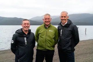 RealNZ Chief Conservation Officer Paul Norris, DOC Director-General Peter Chrisp and RealNZ CEO Dave Beeche.