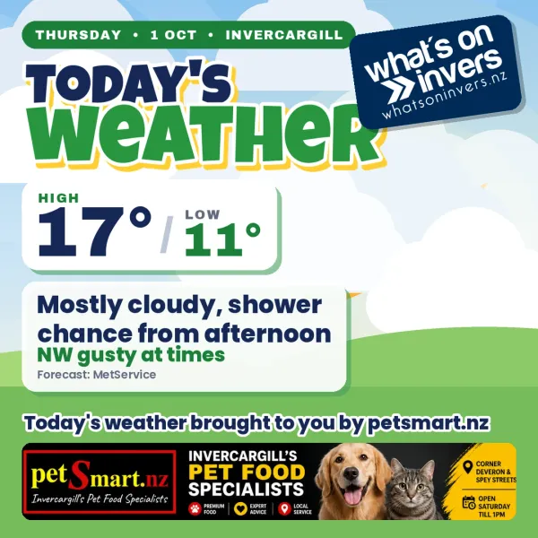 Invercargill weather: Thursday 1 October