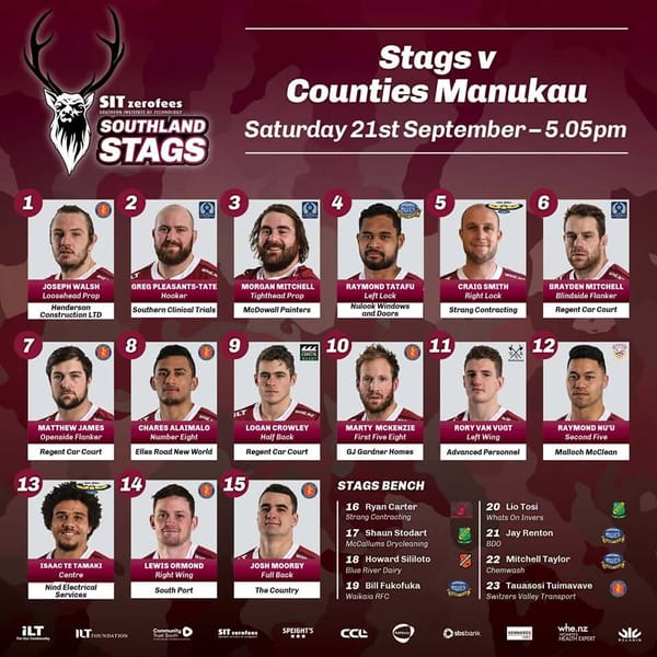 SIT Zero Fees Southland Stags V Counties Manukau Team Naming